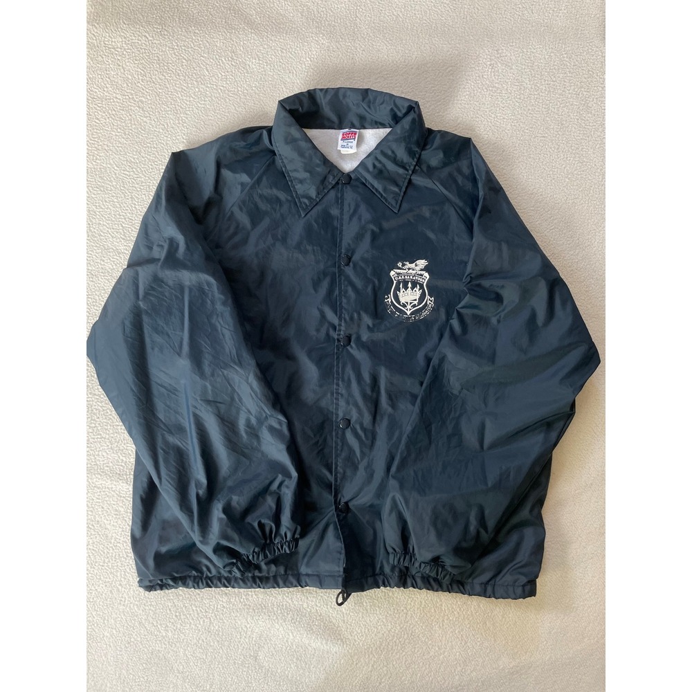 Vintage 80s USS Saratoga Soffe Mens X-Large Coach Jacket Navy Blue Made In USA